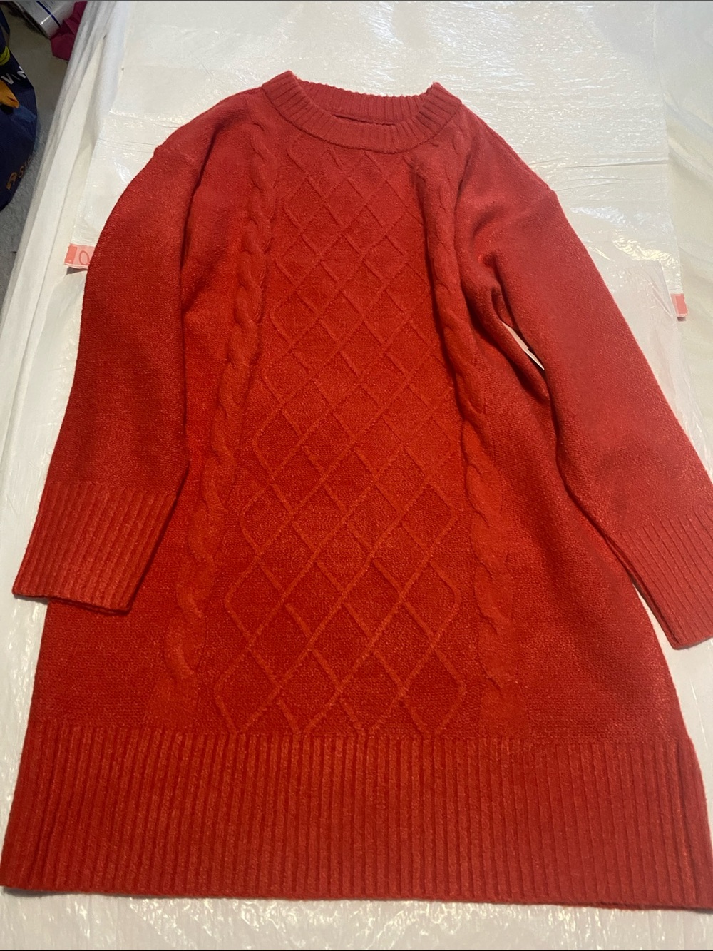 SO Red Cable-Knit Crewneck Sweater Dress